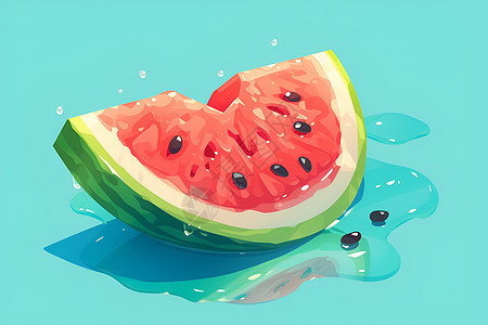 清新夏日的水果切片艺术西瓜与水珠图片