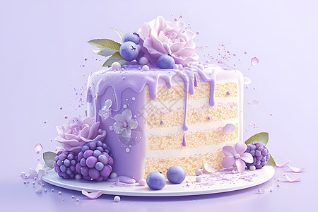 紫色花园中的魔法蛋糕图片