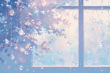 雨水玻璃窗前玻璃上的水珠插画