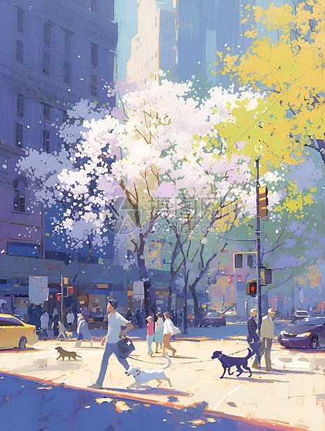 城市的樱花树图片
