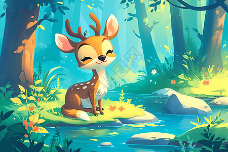 可爱的鹿在森林中图片