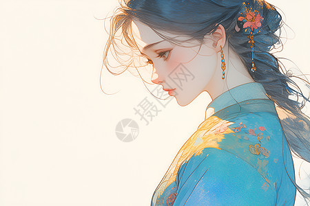 少女的梦幻插画图片