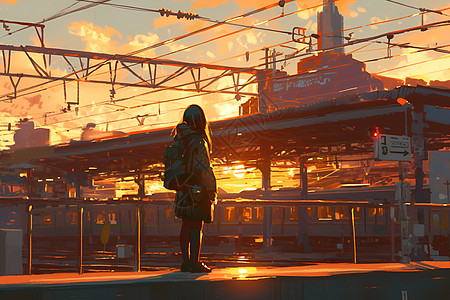 夕阳下的车站图片