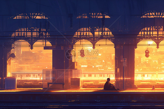 夕阳下的车站月台图片