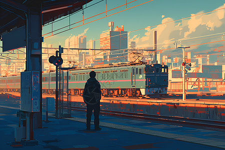列车站台上等待的男人图片