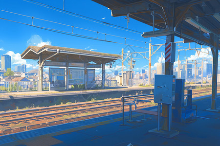 蓝天下的火车站台图片