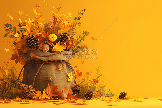 秋天袋子中的花朵图片