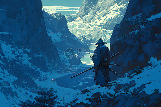 雪山下的剑客图片