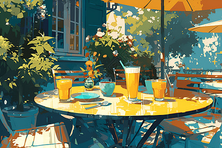 夏天的露天咖啡厅图片