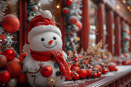 带圣诞帽的雪人餐厅雪人装饰背景