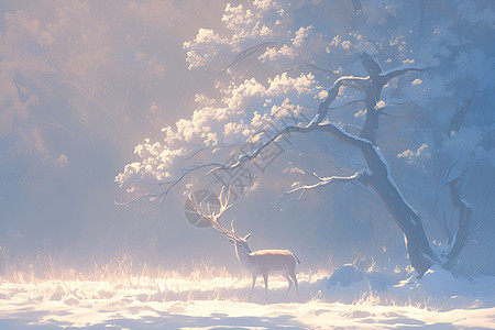 雪地中的鹿图片