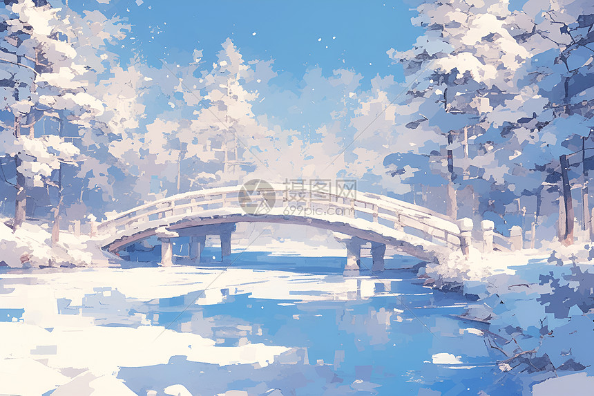 冬日雪桥图片