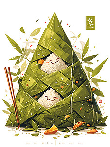 绿色竹叶包裹的粽子高清图片