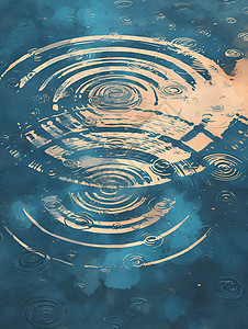水滴涟漪雨水滴在湖面上插画