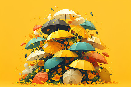 雨伞下的鲜花背景图片