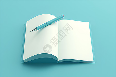 笔记本和蓝色钢笔图片