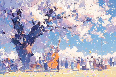 樱花树下的人群图片