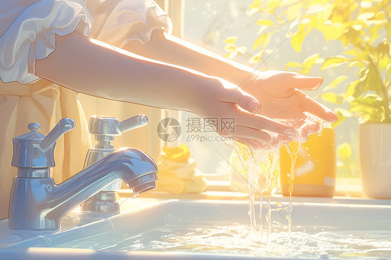 一个女人在洗手图片