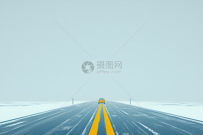 雪原公路上的汽车图片