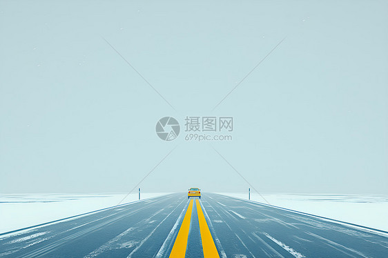 雪原公路上的汽车图片