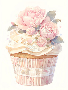 浅粉玫瑰和杯子蛋糕图片