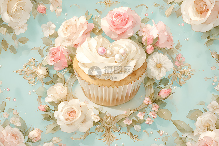 蛋糕和花朵图片