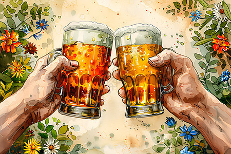 啤酒和鲜花图片