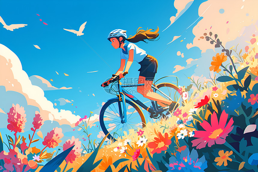 骑着自行车的女孩图片