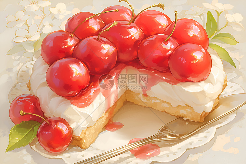 美味的樱桃蛋糕图片
