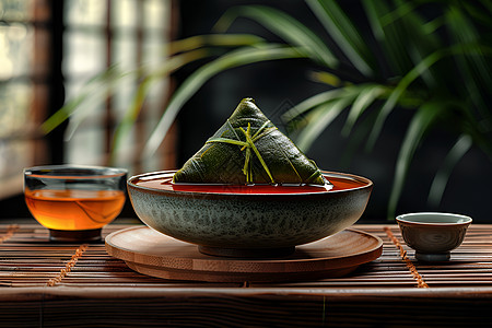竹叶捆绑的粽子图片