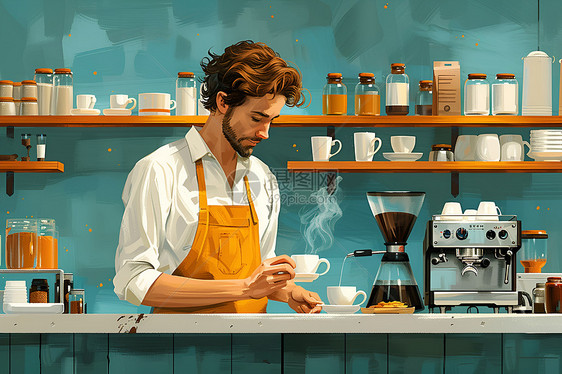 一位男性咖啡师图片