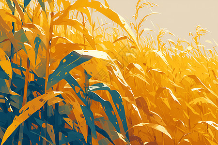 农场间的金黄玉米田图片