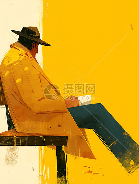 一位老人坐在长椅上图片