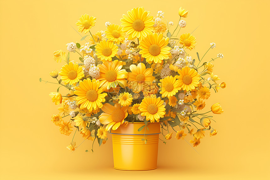 花瓶中的黄色花朵图片