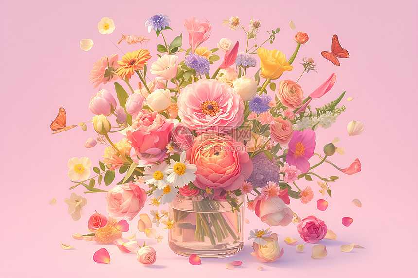 盛开的粉色鲜花图片