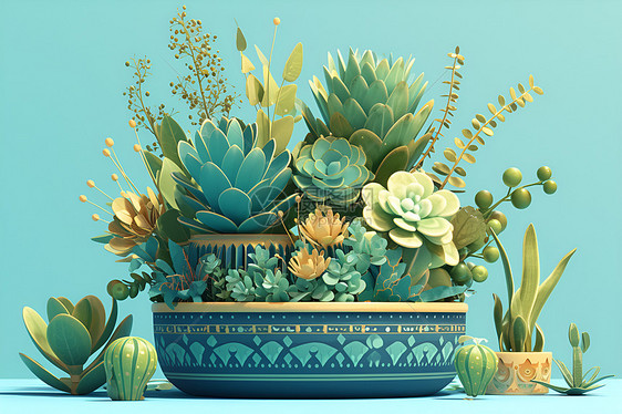 一个蓝色花盆图片