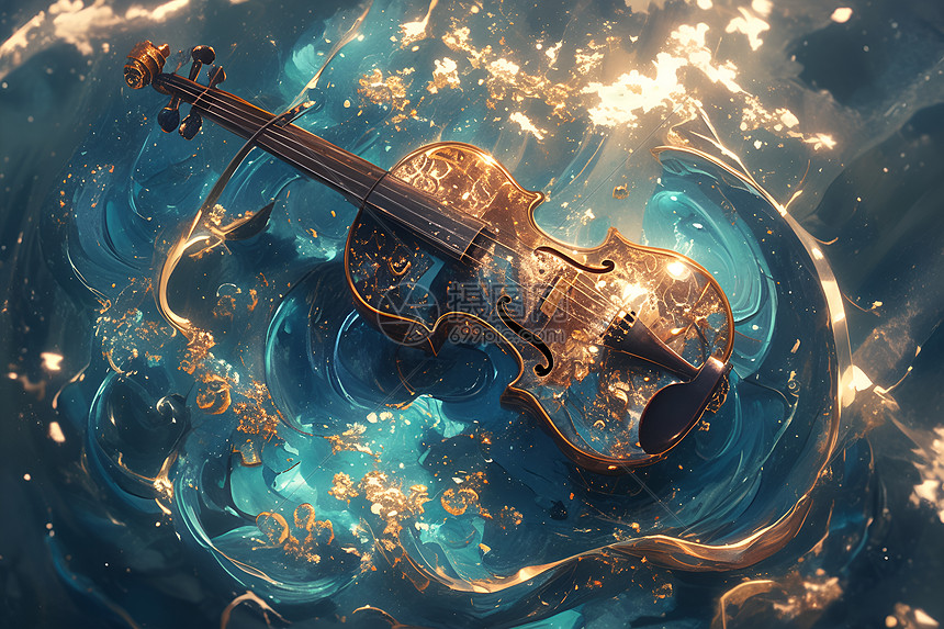 水中的小提琴图片