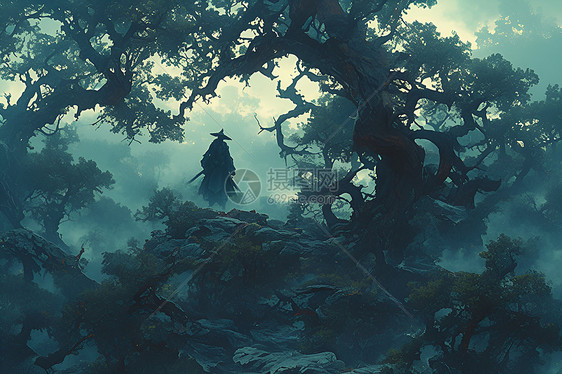 神秘森林中的剑客图片