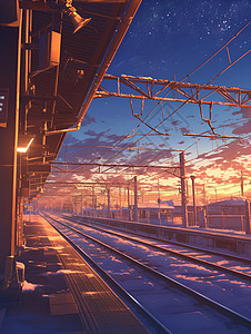 日落时的火车轨道图片