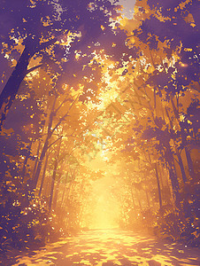 夕阳照耀下的神奇森林图片