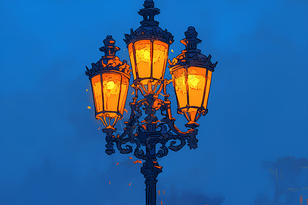 夜幕下的古老街灯图片