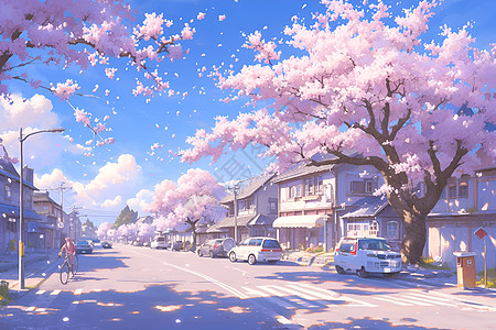 绚烂的樱花街道高清图片