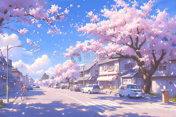 绚烂的樱花街道图片
