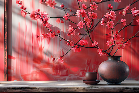 红色背景上的梅花装饰图片