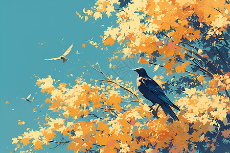 秋天树上的小鸟图片