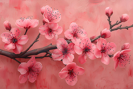 粉色花枝上的密集桃花图片
