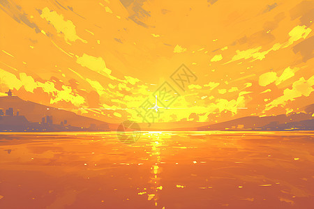 日落时的湖泊风景图片