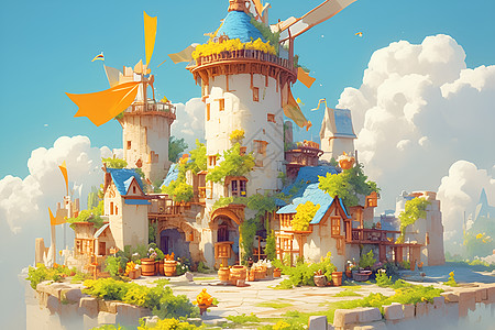 梦幻的风车城堡图片