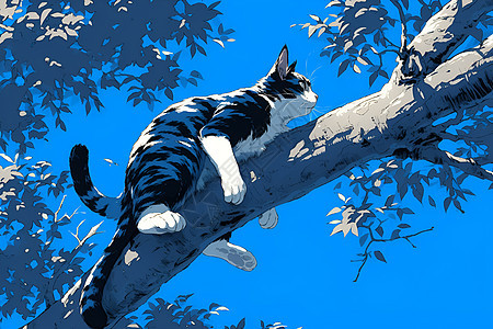 猫咪爬上高树背景图片
