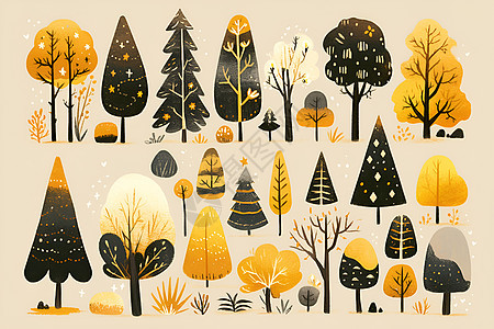 森林的树木插画图片